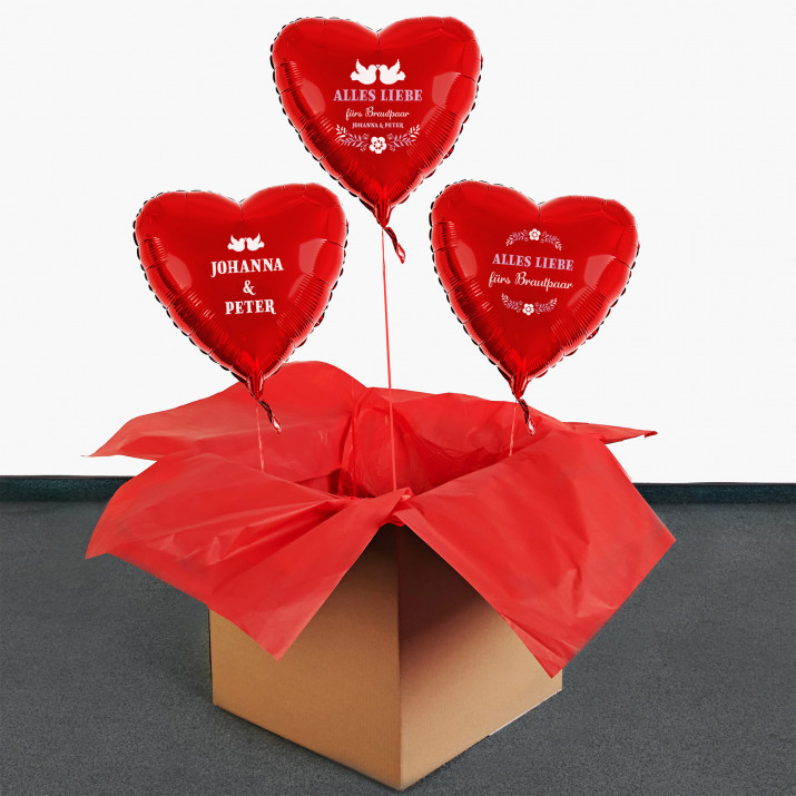 Alles Liebe Brautpaar - Set mit Heliumballons - Herzen